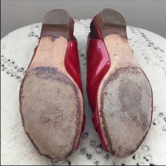 Stuart Weizman Red Patent Leather Peep Toe Flats - Picture 6 of 6